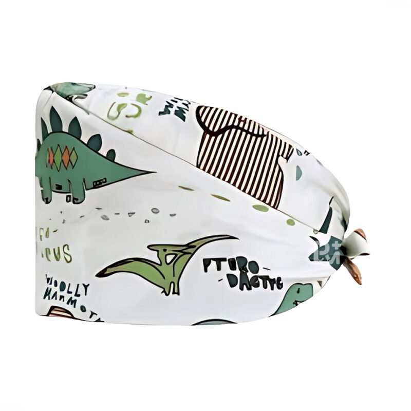 Dinosaur Print Tie Back Scrub Cap - Fun Unisex Medical Headwear