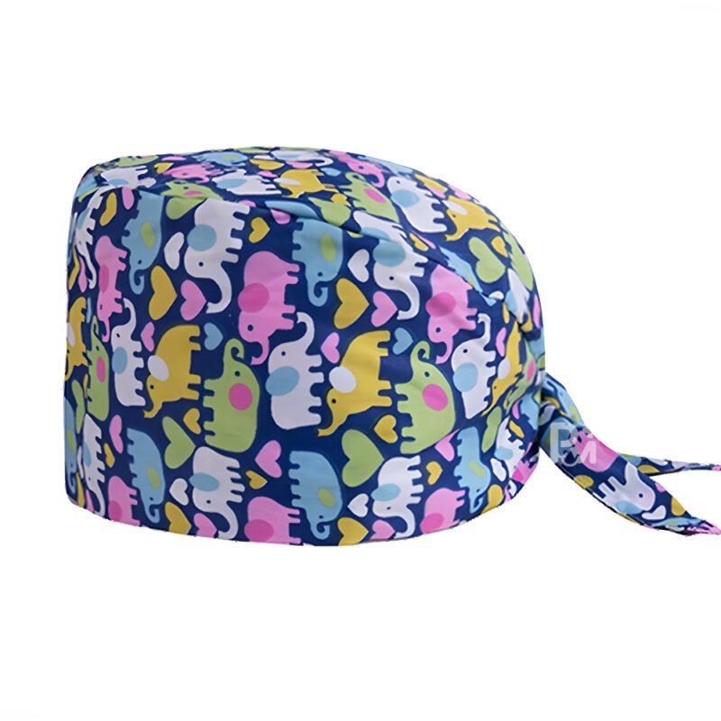 Elephant Print Tie Back Scrub Cap - Charming Unisex for Clinics