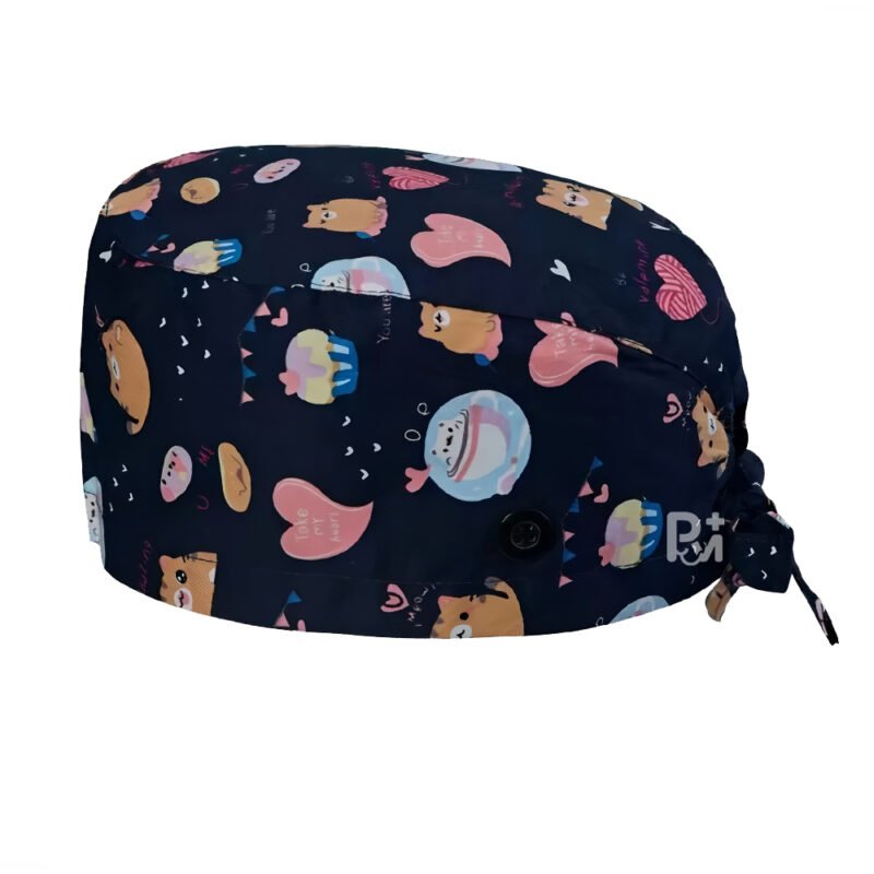 Cartoon Print Tie Back Scrub Cap - Magical Adjustable for Healthcare