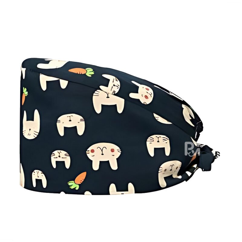 Rabbit Print Tie Back Scrub Cap - Adorable Unisex Nursing Headwear