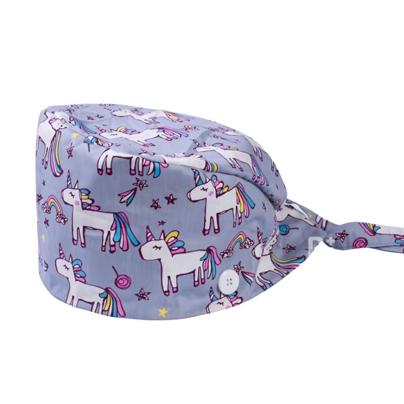Unicorn Print Tie Back Scrub Cap - Magical Adjustable for Healthcare