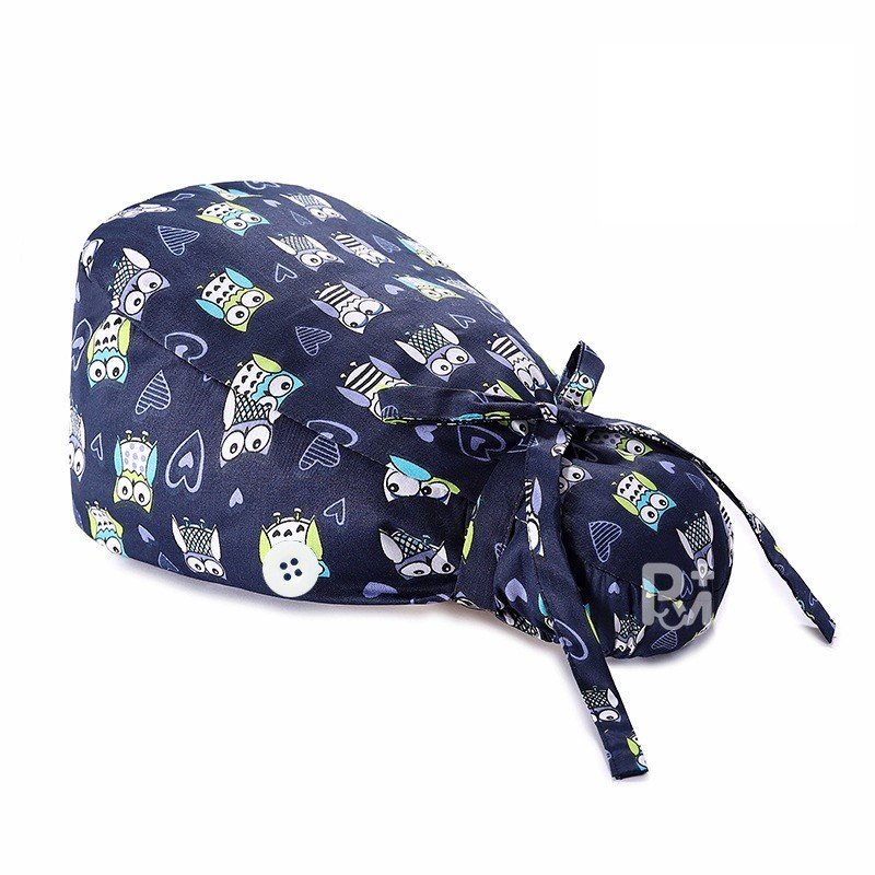 Cute Cartoon Animal-Patterned Ponytail Scrub Cap – Hair-Friendly Comfort for Healthcare Beauty Catering Cleaning Staff