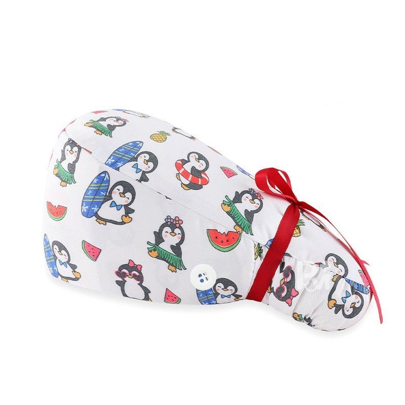 Cute Cartoon Animal-Patterned Ponytail Scrub Cap – Hair-Friendly Comfort for Healthcare Beauty Catering Cleaning Staff