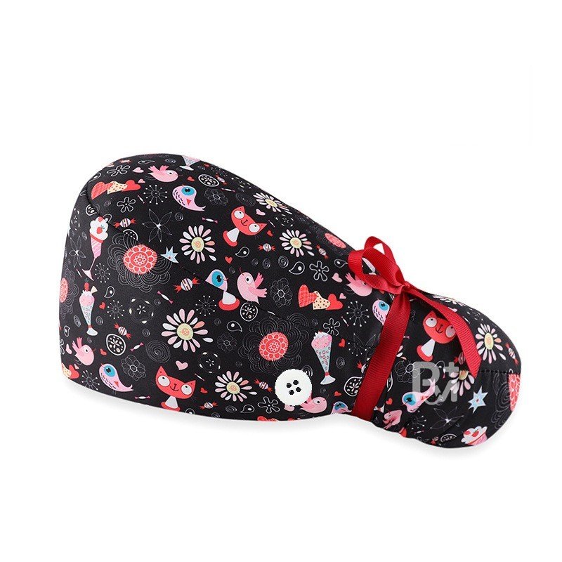 Cat-Patterned Ponytail Scrub Cap – Hair-Friendly Comfort for Healthcare Beauty Catering Cleaning Staff