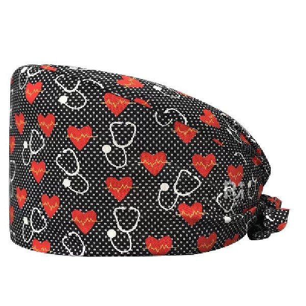 Heart Pattern 100% Cotton Scrub Cap | Unisex Hospital-Grade for Cardiology Teams