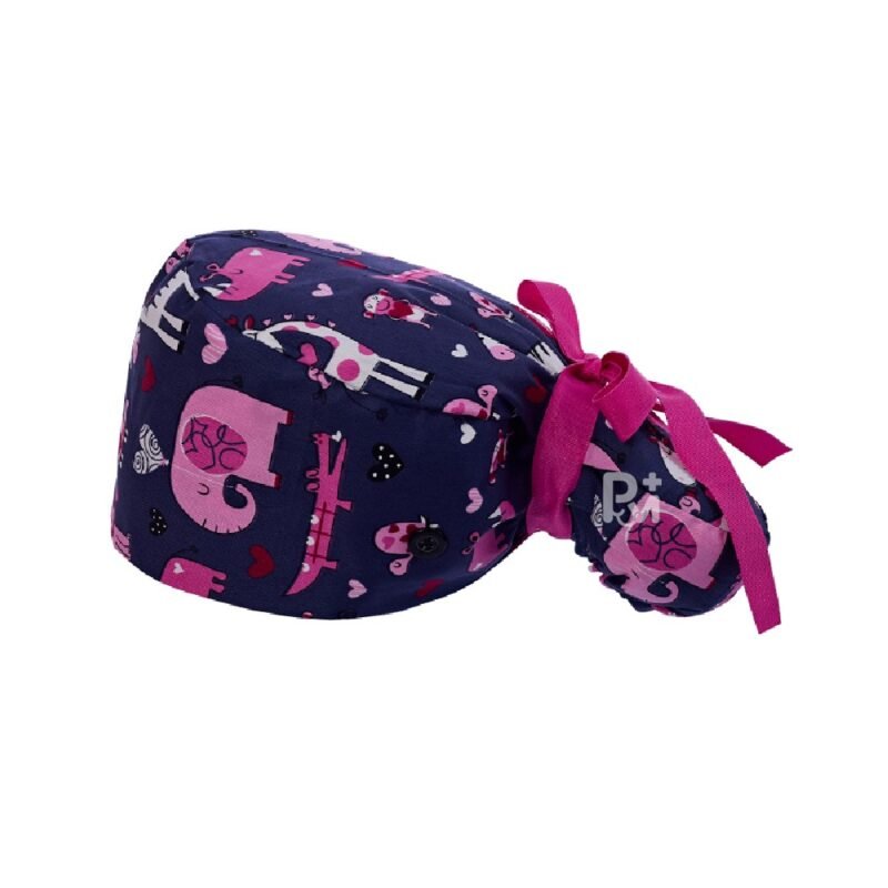 Elephant-Patterned Ponytail Scrub Cap – Hair-Friendly Comfort for Healthcare Beauty Catering Cleaning Staff