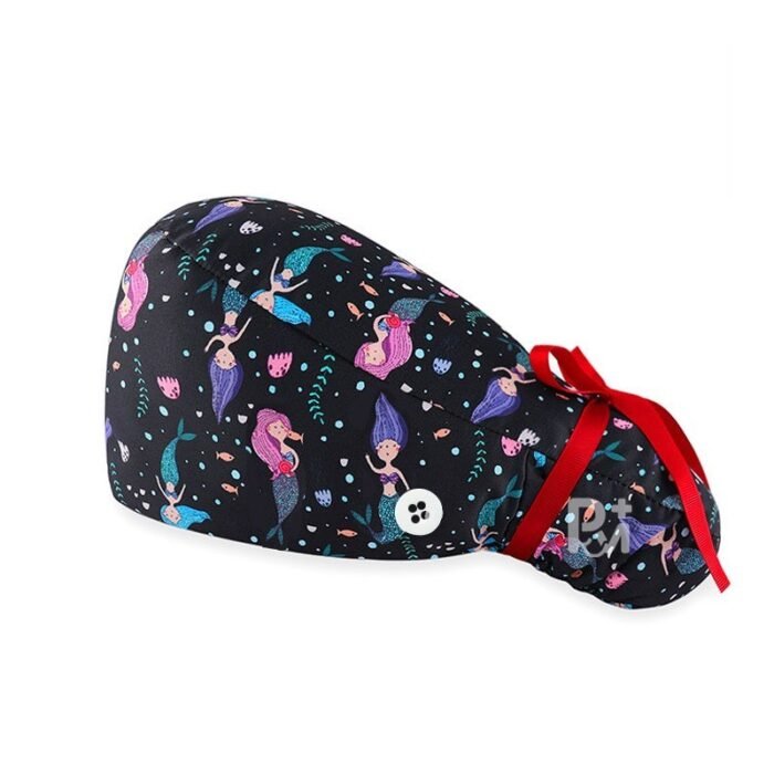 Fish-Patterned Ponytail-Scrub Cap 1