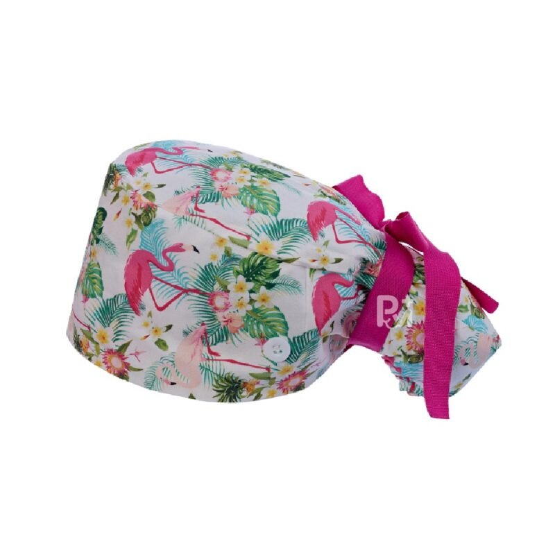 Flamingo-Patterned Ponytail Scrub Cap – Hair-Friendly Comfort for Healthcare Beauty Catering Cleaning Staff