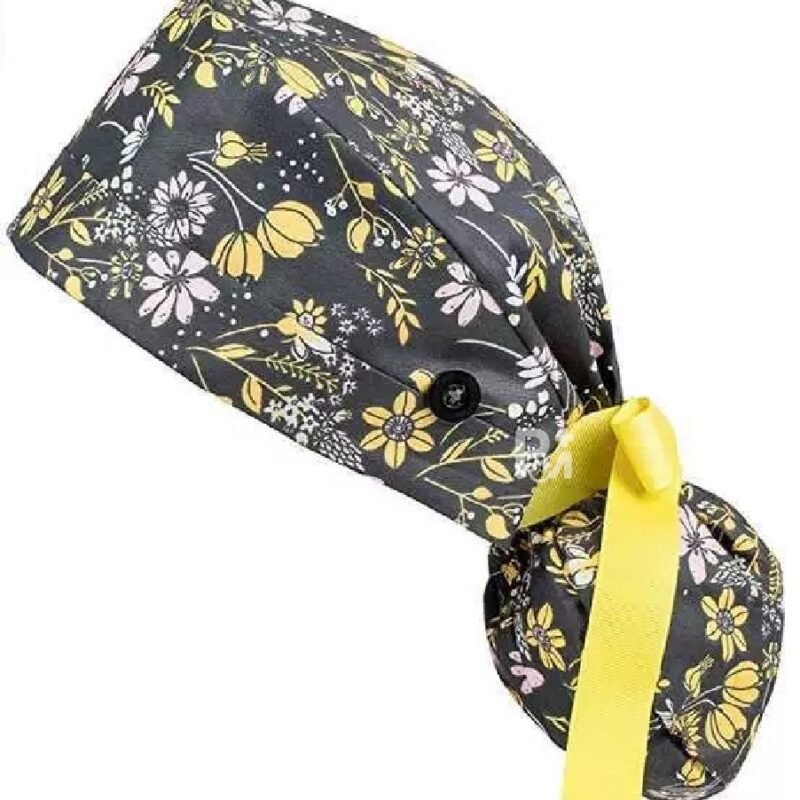 Floral-Patterned Ponytail Scrub Cap – Hair-Friendly Comfort for Healthcare Beauty Catering Cleaning Staff | Custom Professional Gifts