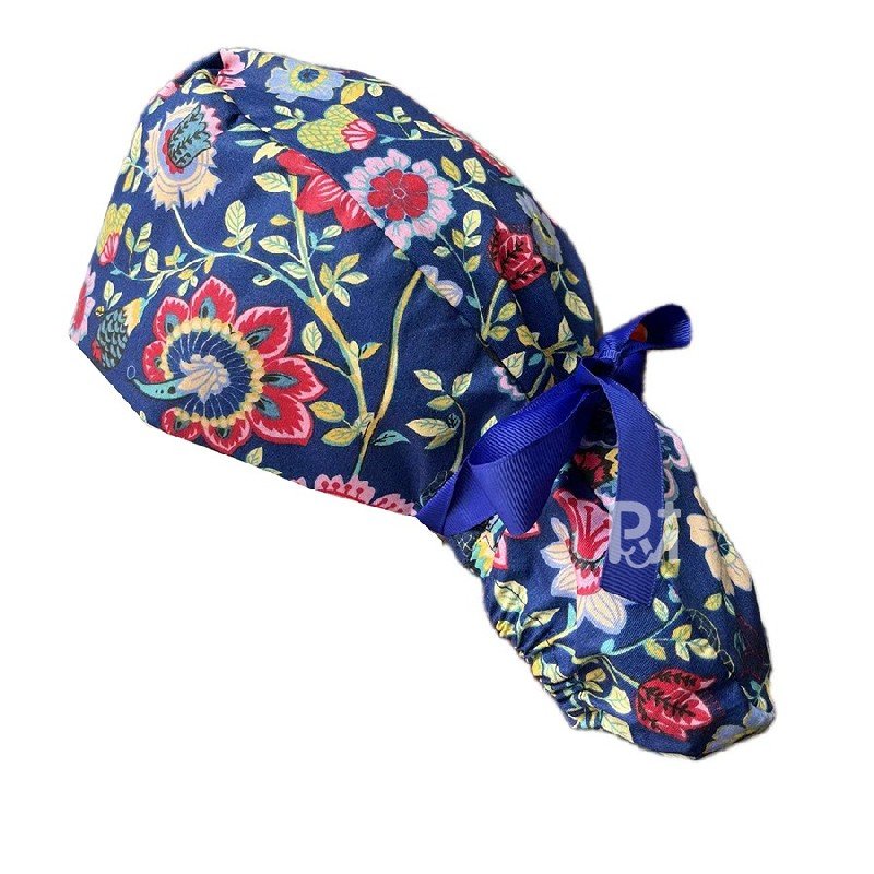 Floral-Patterned Ponytail Scrub Cap – Hair-Friendly Comfort for Healthcare Beauty Catering Cleaning Staff | Custom Professional Gifts
