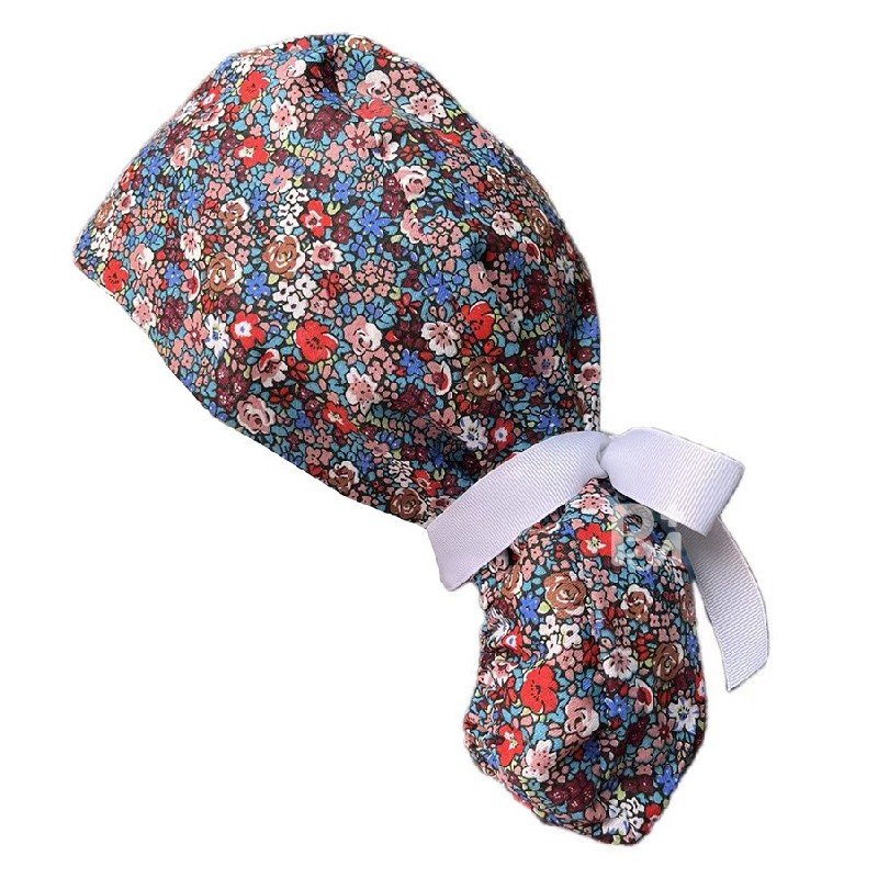 Floral-Patterned Ponytail Scrub Cap – Hair-Friendly Comfort for Healthcare Beauty Catering Cleaning Staff | Custom Professional Gifts