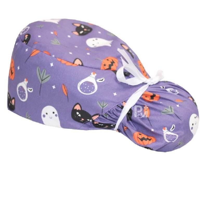 Halloween-Themed Ponytail Scrub Cap – Hair-Friendly Comfort for Healthcare Beauty Catering Cleaning Staff