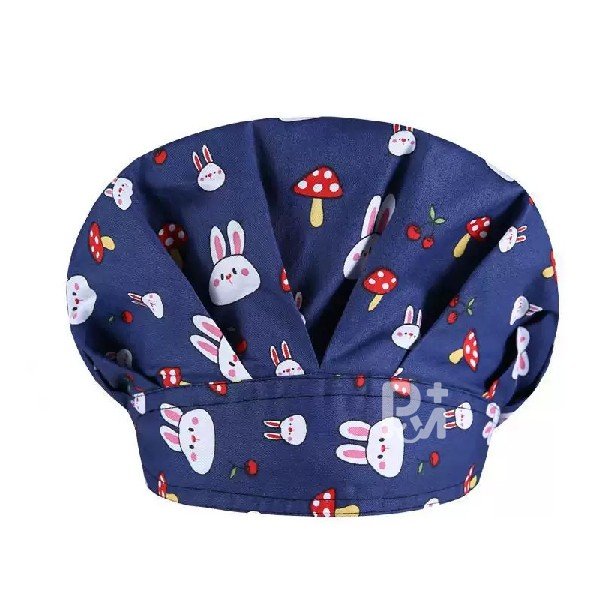 Bunny Print Bouffant Scrub Caps Unisex with Buttons & Sweatband