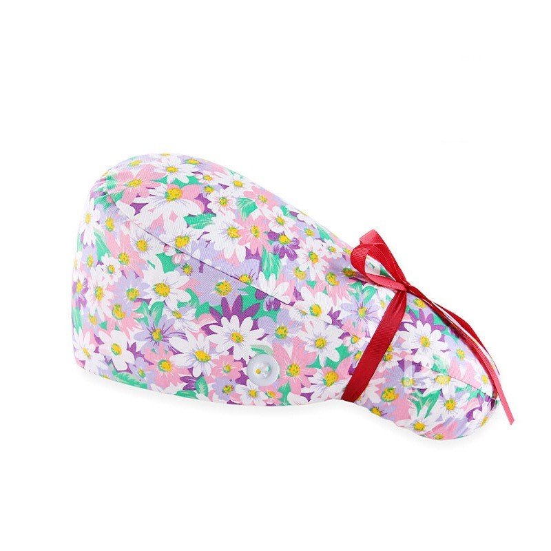 Floral-Patterned Ponytail Scrub Cap – Hair-Friendly Comfort for Healthcare Beauty Catering Cleaning Staff | Custom Professional Gifts
