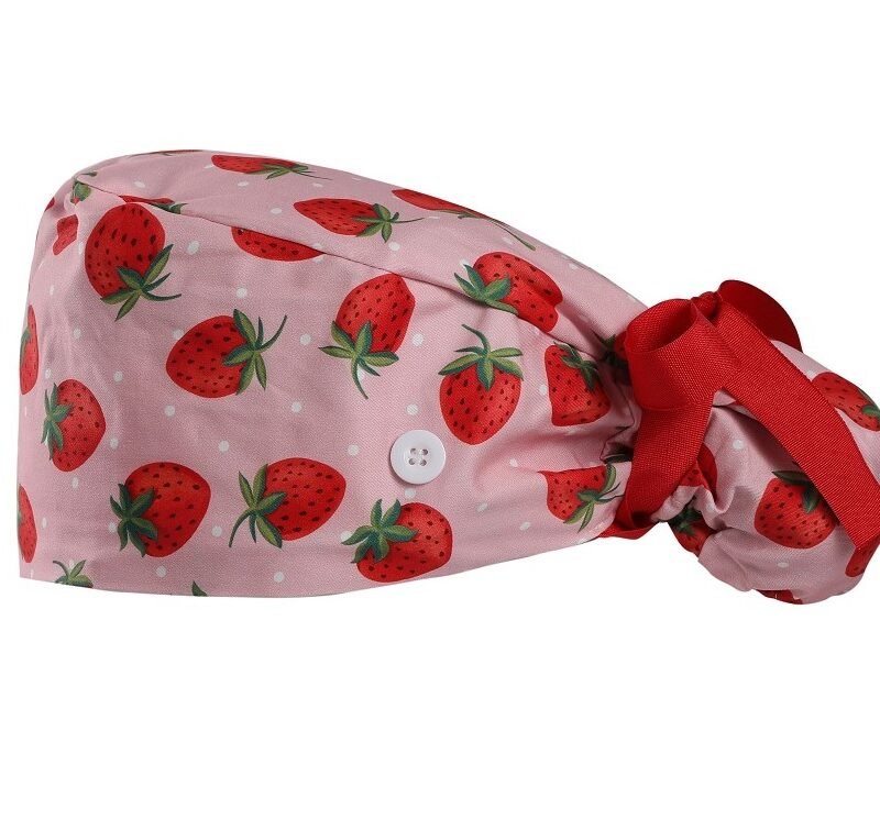 Fruit-Patterned Ponytail Scrub Cap – Hair-Friendly Comfort for Healthcare Beauty Catering Cleaning Staff