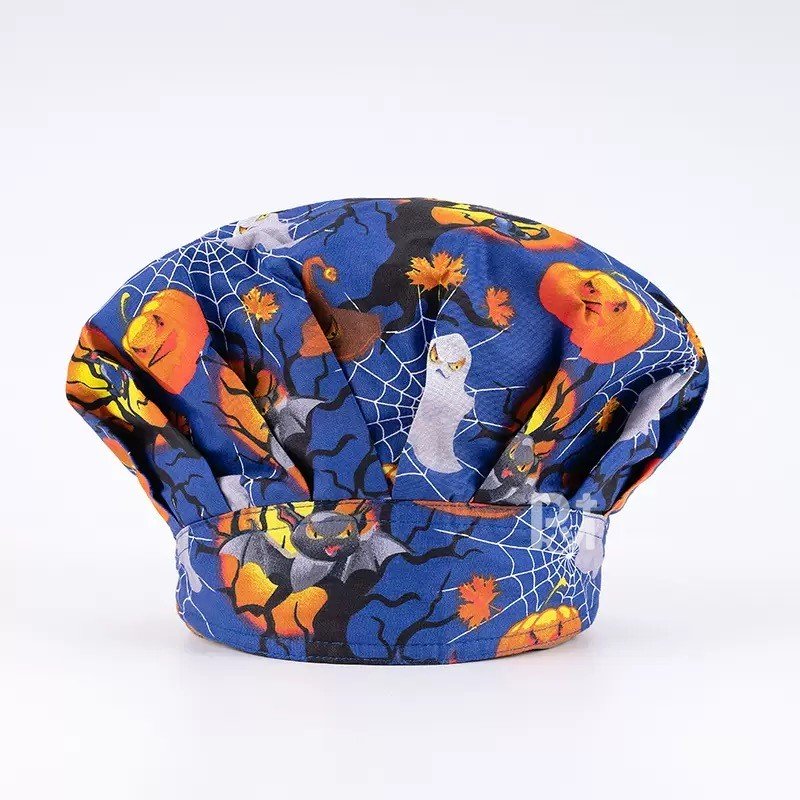 Bouffant Scrub Caps Unisex with Buttons & Sweatband - Halloween Print Design