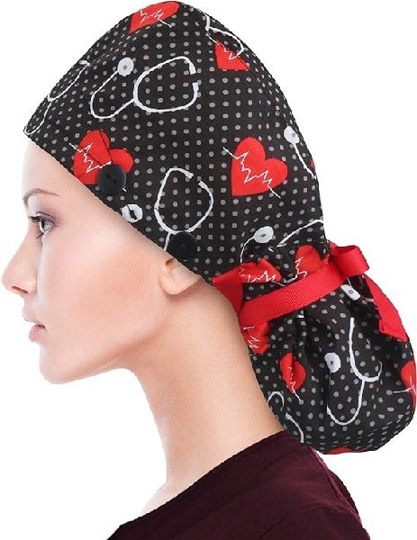 Medical Themed Ponytail Scrub Cap – Professional Comfort for Healthcare Staff
