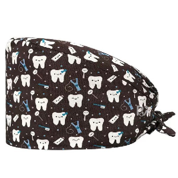 Tooth Pattern 100% Cotton Scrub Cap | Unisex Hospital-Grade for Dental Teams