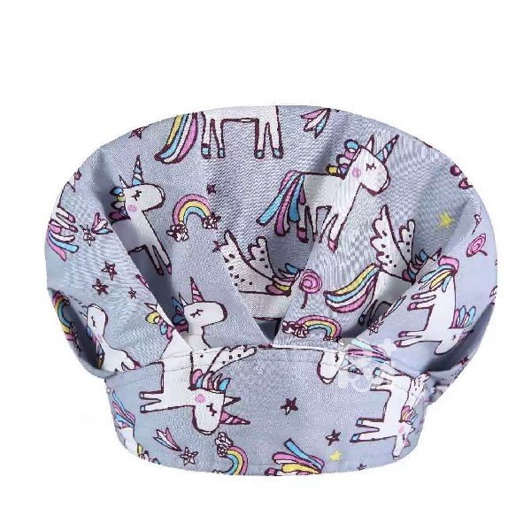 Unicorn Print Bouffant Scrub Caps Unisex with Buttons & Sweatband