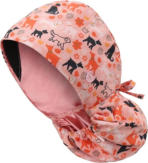 Cute Cartoon Animal-Patterned Ponytail Scrub Cap – Hair-Friendly Comfort for Healthcare Beauty Catering Cleaning Staff