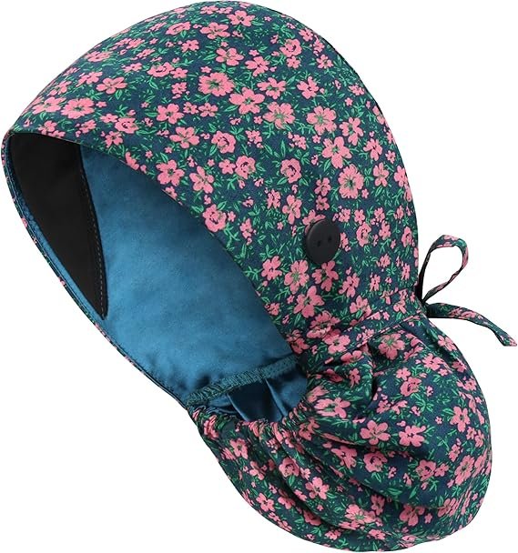 Floral-Patterned Ponytail Scrub Cap – Hair-Friendly Comfort for Healthcare Beauty Catering Cleaning Staff | Custom Professional Gifts