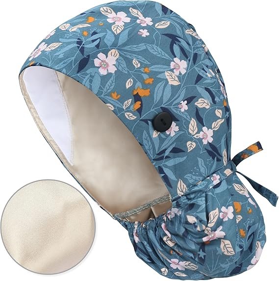 Floral-Patterned Ponytail Scrub Cap – Hair-Friendly Comfort for Healthcare Beauty Catering Cleaning Staff | Custom Professional Gifts