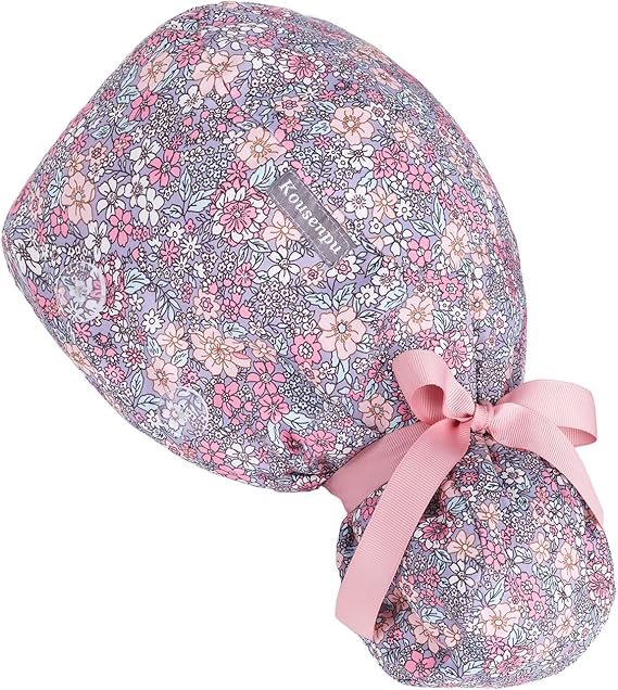 Floral-Patterned Ponytail Scrub Cap – Hair-Friendly Comfort for Healthcare Beauty Catering Cleaning Staff | Custom Professional Gifts